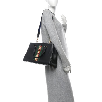 GUCCI Calfskin Large Sylvie Top Handle Tote Black