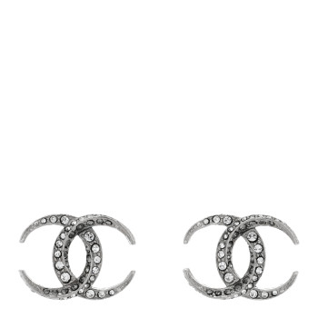 CHANEL Crystal CC Earrings Silver