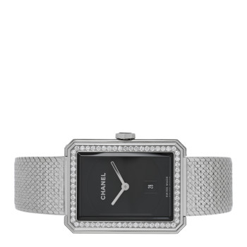 CHANEL Stainless Steel Diamond Bezel 27mm Boy-Friend Tweed Quartz Watch Black