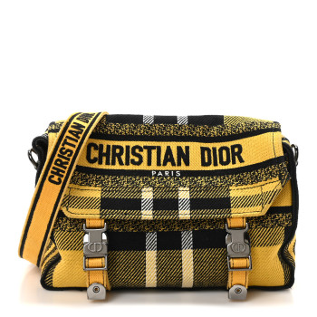 CHRISTIAN DIOR Canvas Check Embroidered Small Diorcamp Bag Yellow Black