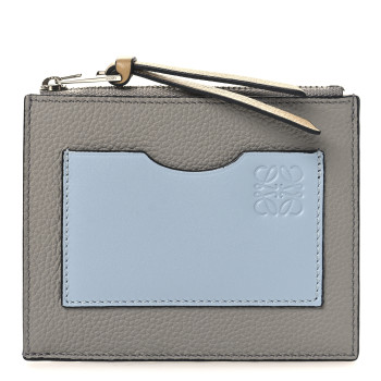 LOEWE Soft Grained Calfskin Large Square Coin Cardholder Stone Blue Pearl Grey