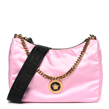 VERSACE Nylon Tribute Chain Crossbody Shoulder Bag Light Pink