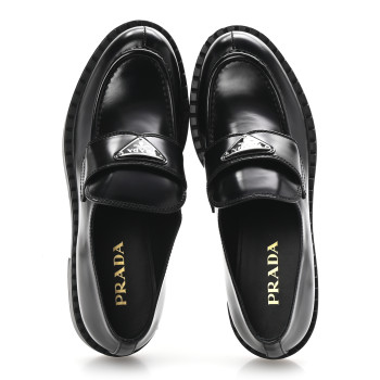 PRADA Spazzolato Metal Triangle Logo 50mm Loafers 40.5 Black