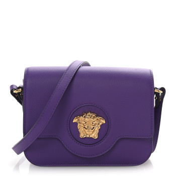 VERSACE Grained Calfskin La Medusa Flap Shoulder Bag Dark Orchid