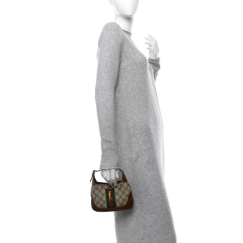GUCCI GG Supreme Monogram Azalea Calfskin Web Mini Jackie 1961 Hobo Beige Ebony Brown Sugar