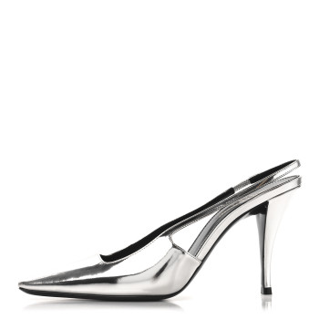 SAINT LAURENT Patent Tom 90 Dream Slingback Pumps 38.5 Argento