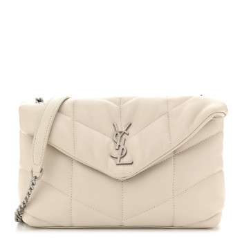 SAINT LAURENT Lambskin Quilted Toy Loulou Puffer Monogram Chain Satchel Crema Soft