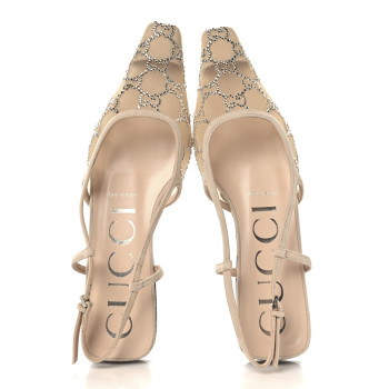 GUCCI Suede Mesh Crystal GG Monogram Slingback Ballet Flats 37 Light Powder Skin Rose
