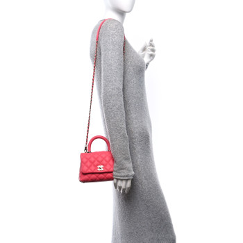 CHANEL Caviar Quilted Extra Mini Coco Handle Flap Pink