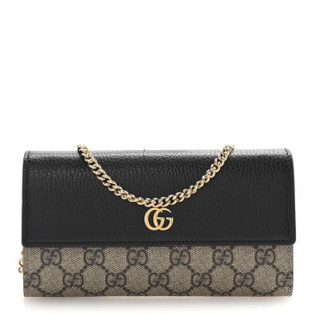 GUCCI Dollar Calfskin GG Supreme Monogram Petite GG Marmont Wallet Chain Bag Black Beige Ebony