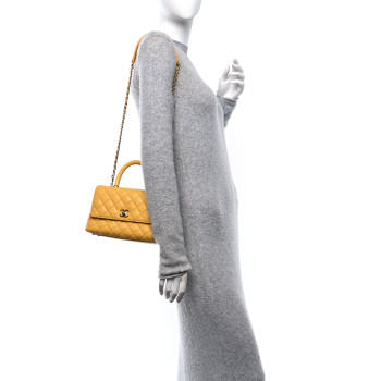 CHANEL Caviar Lizard Embossed Quilted Mini Coco Handle Flap Yellow