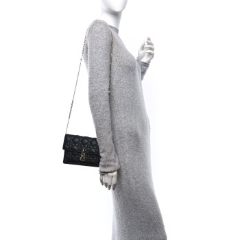 CHRISTIAN DIOR Lambskin Cannage Lady Dior Chain Pouch Black