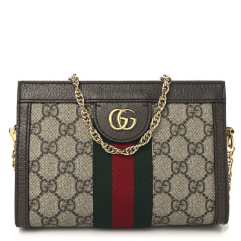 GUCCI GG Supreme Monogram Textured Dollar Calfskin Web Mini Ophidia Chain Shoulder Bag Beige Ebony New Acero
