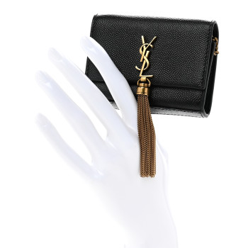 SAINT LAURENT Grain De Poudre Micro Classic Monogram Kate Tassel Airpods Bag Black