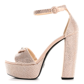 PRADA Satin Crystal Triangle Logo 40/135mm Platform Sandals 38.5 Alabastro