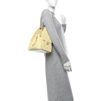 CHANEL Caviar Quilted Small Chanel 25 Handbag Light Yellow