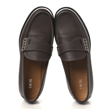 CHRISTIAN DIOR Grained Calfskin Dior Granville Men Loafers 43 Brown