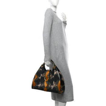 GUCCI Snakeskin Stirrup Medium Top Handle Bag Multicolor