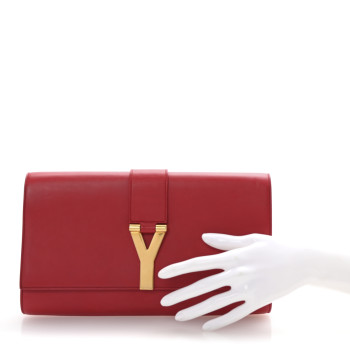 SAINT LAURENT Calfskin Classic Y Ligne Clutch Red