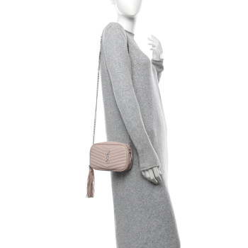 SAINT LAURENT Grain De Poudre Matelasse Monogram Mini Lou Camera Bag Marble Pink