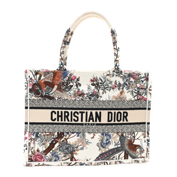 CHRISTIAN DIOR Canvas Embroidered Medium Jardin D'Hiver Book Tote Latte Multicolor