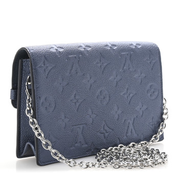 LOUIS VUITTON Metalli Empreinte Monogram Vavin Chain Wallet Navy Nacre