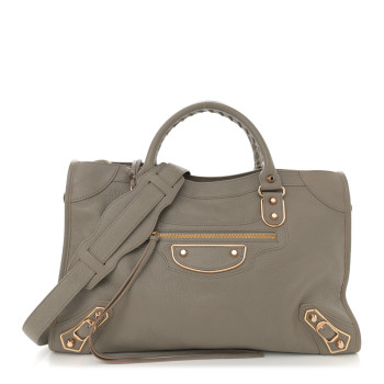BALENCIAGA Chevre Gold Metallic Edge Hardware City Gris Taupe