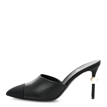 CHANEL Goatskin Grosgrain Cap Toe Pearl Mule 39 Black