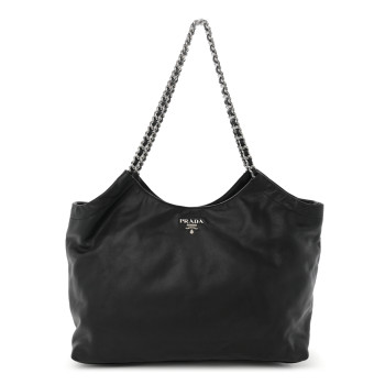 PRADA Soft Calf Chain Tote Black