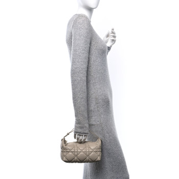 CHRISTIAN DIOR Calfskin Macrocannage Medium Diortravel Nomad Pouch Sand