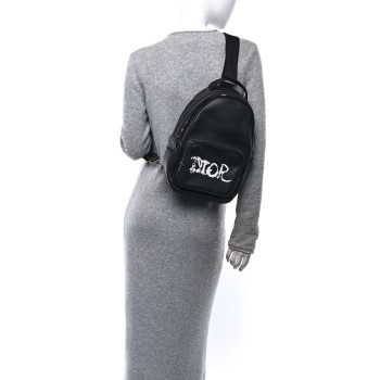 CHRISTIAN DIOR X PETER DOIG Grained Calfskin Slingbag Backpack Black