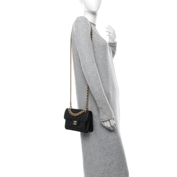 CHANEL Aged Calfskin Quilted Double You Mini Flap Black