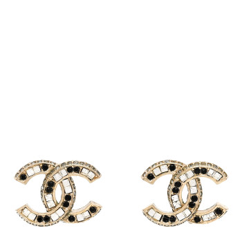 CHANEL Baguette Crystal CC Earrings Gold Black