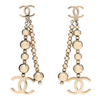 CHANEL Metal CC Bead Drop Earrings Gold