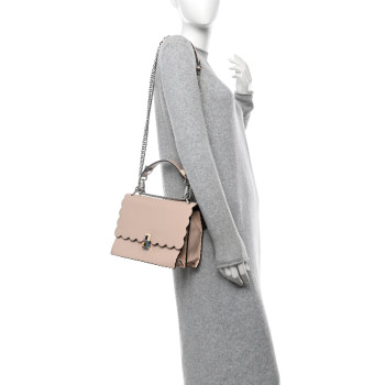 FENDI Vitello Liberty Scalloped Studded Kan I Shoulder Bag Plaster