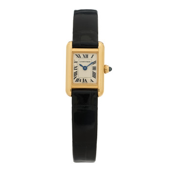 CARTIER 18K Yellow Gold Alligator 16.5mm Tank Louis Quartz Watch