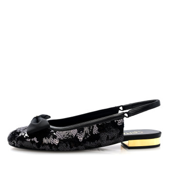 CHANEL Sequin Lambskin Bow CC Slingbacks 38.5 Black