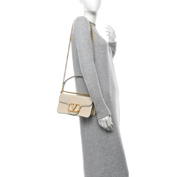 VALENTINO GARAVANI Calfskin Vlogo Loco Shoulder Bag Light Ivory