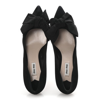 MIU MIU Suede Grossgrain Bow Kitten Heel Pump 39.5 Black