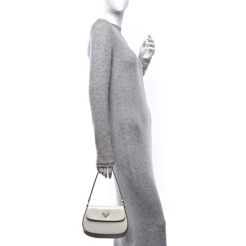 PRADA Spazzolato Cleo Flap Shoulder Bag White