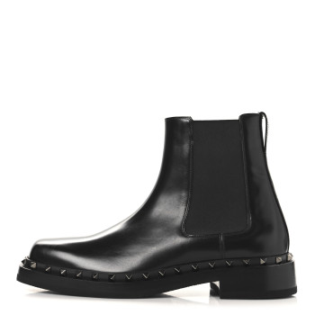 VALENTINO GARAVANI Calfskin Rockstud Mens M-Way Square Toe Boots 45 Black