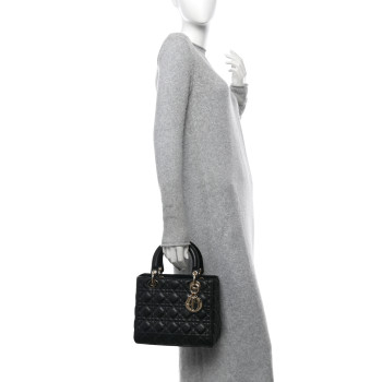 CHRISTIAN DIOR Lambskin Cannage Medium Lady Dior Black