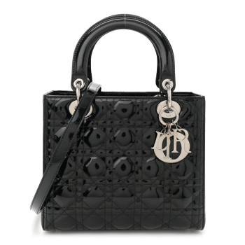 CHRISTIAN DIOR Patent Cannage Medium Lady Dior Black
