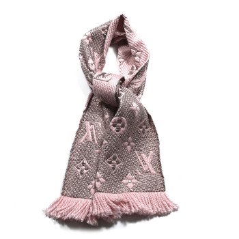 LOUIS VUITTON Wool Silk Logomania Shine Scarf Pink