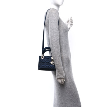 CHRISTIAN DIOR Satin Crystal Cannage Mini Lady Dior Navy