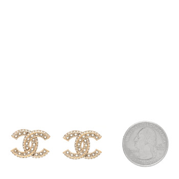 CHANEL Crystal Timeless CC Earrings Light Gold