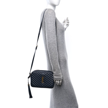 SAINT LAURENT Calfskin Matelasse Monogram Lou Camera Bag Navy