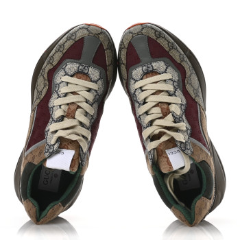 GUCCI GG Supreme Monogram Mix Monogram Womens Rhyton Sneakers 40.5 Bordeaux Beige Ebony