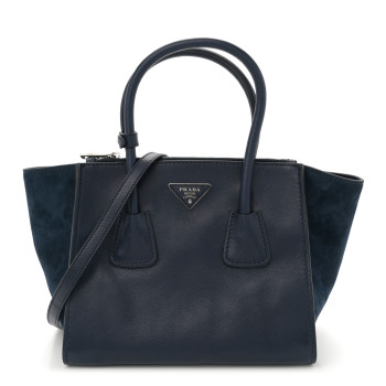 PRADA Glace Calf Scamosciato Twin Pocket Tote Baltico