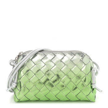 BOTTEGA VENETA Metallic Nappa Intrecciato Concert Pouch Silver Fresh Mint